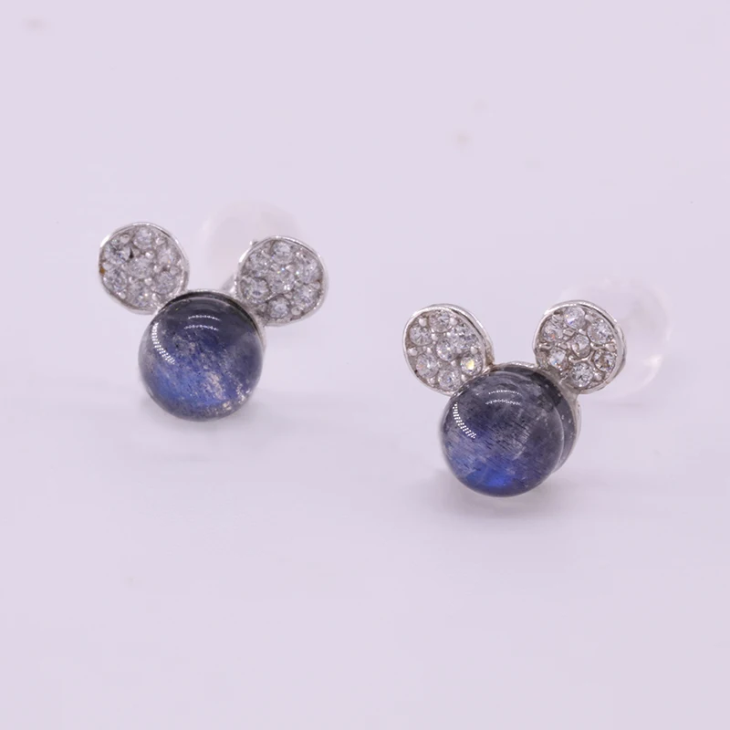 

Natural Gemstones Bear cub 5mm Blue Moonstone Round Bead 925 Silver Stud Earrings Exquisite and Elegant Vintage Jewelry Women