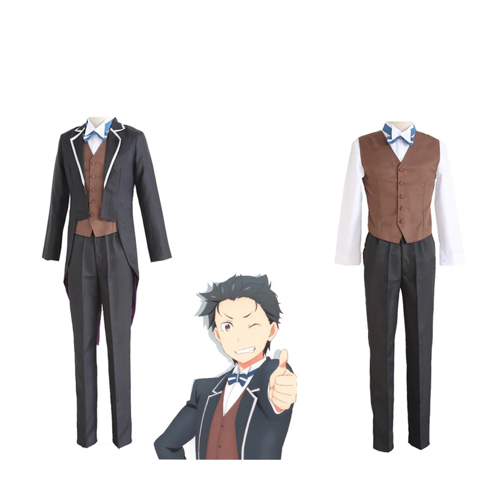 Re Zero kara Hajimeru Isekai Seikatsu Cosplay Costume Subaru Natsuki Swallowtail Full Set Synthetic Wigs Men Boys School Uniform