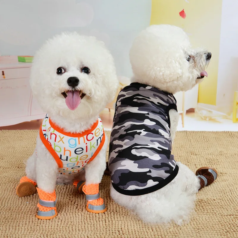 Printing Dog Clothes Sleeveless for Small Medium Dogs Carton Pattern Camouflage Dog Shirt Vest Lovely Puppy Accessories Bichon