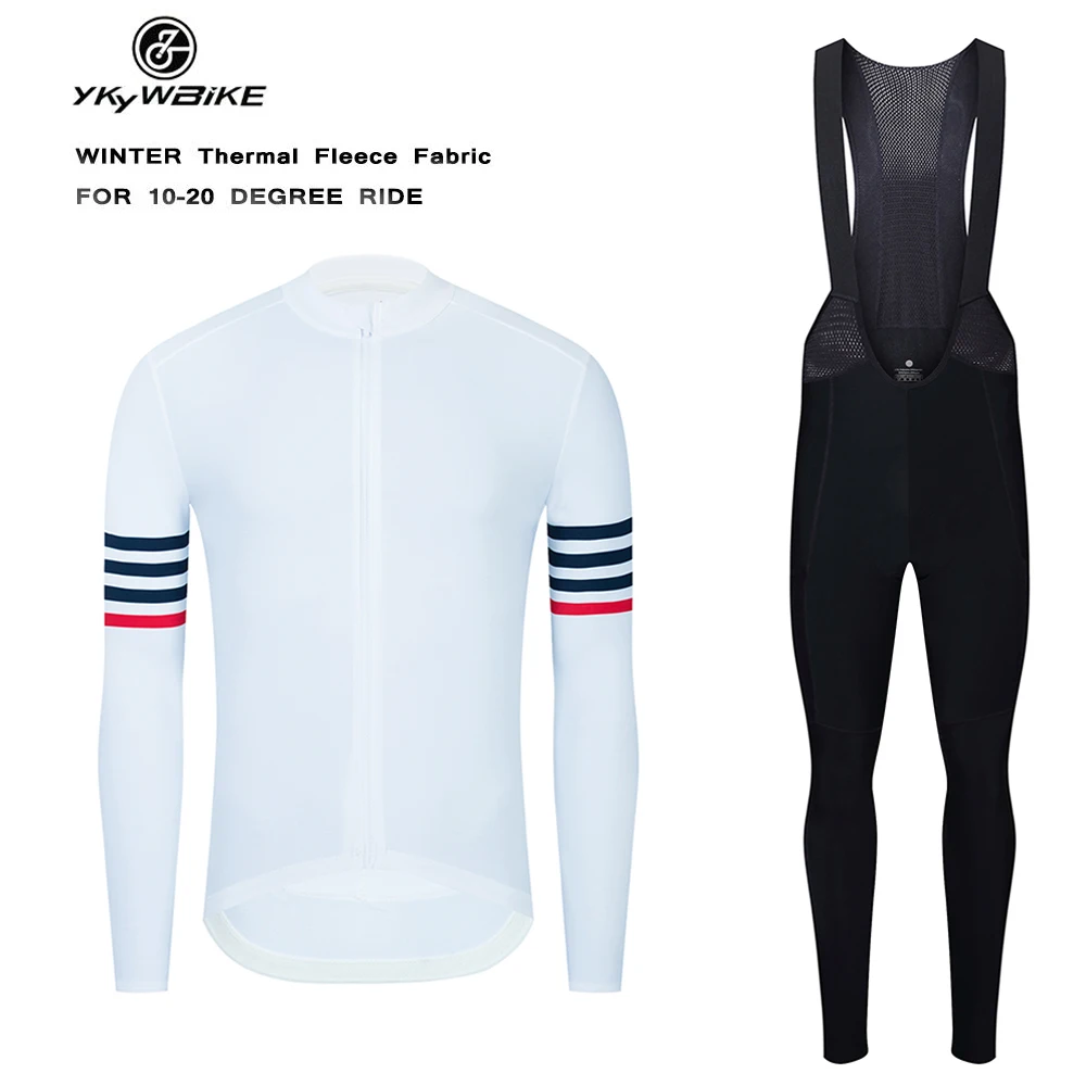 Ykywbike Cycling Jerseys Set Pro Bib Pantstights Mens Thermal Fleece Long Sleeve Bicycle Clothing Winter Cycling Suits Set