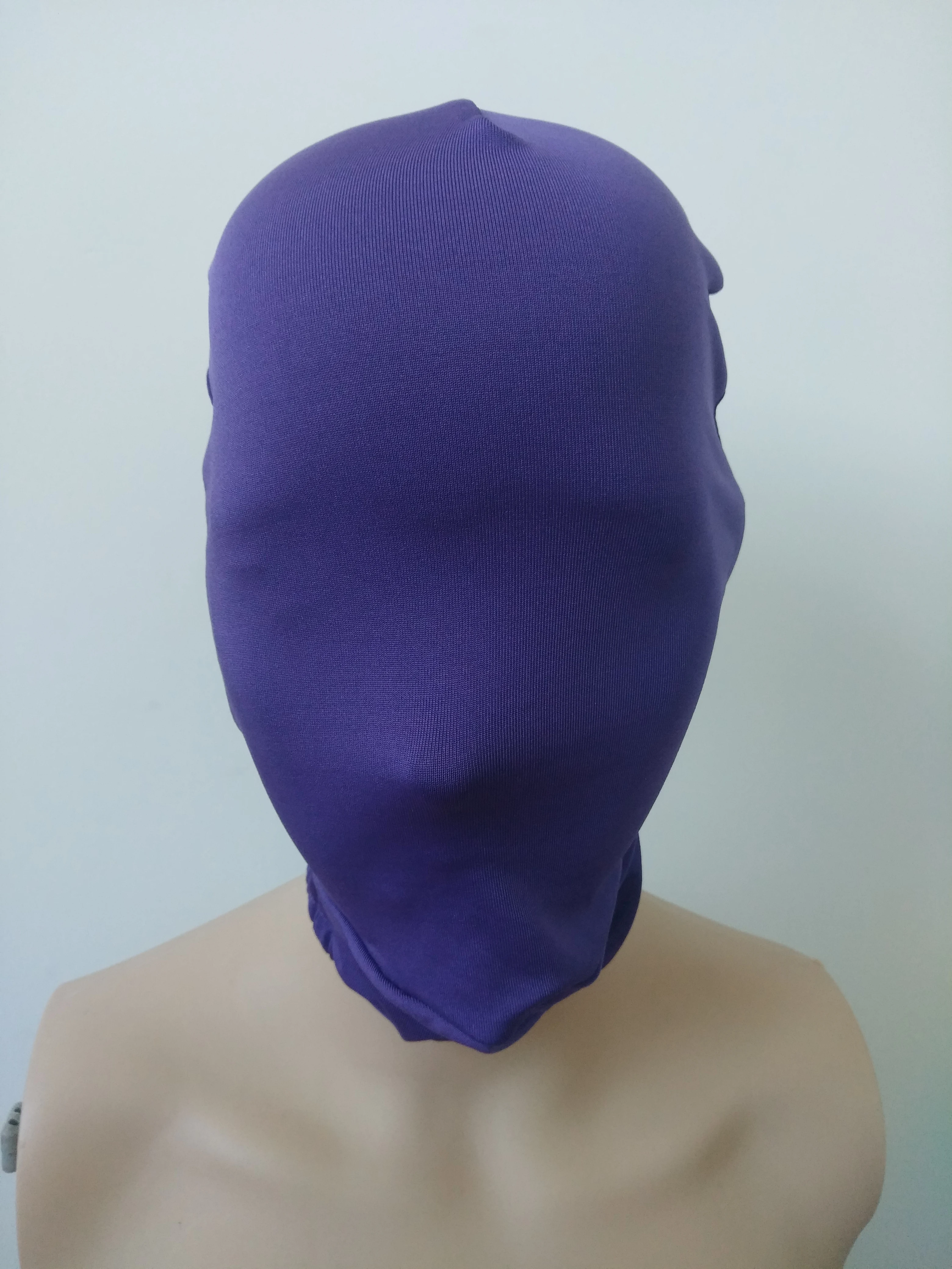 Unisex Zentai Full Hood Cosplay Trajes, Halloween Cor Roxa Trajes, Custom Made Máscara, Festa