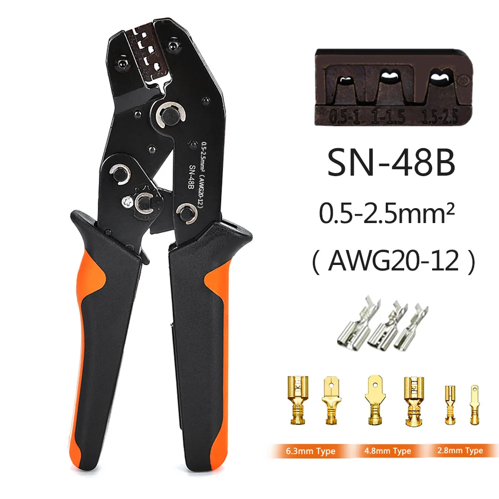 Kit de herramientas de crimpado de terminales de enchufe, alicates de crimpado de SN-48B, 2,8/4,8/6,3, 0,5-2.5mm ² AWG 20-12, juego de herramientas manuales