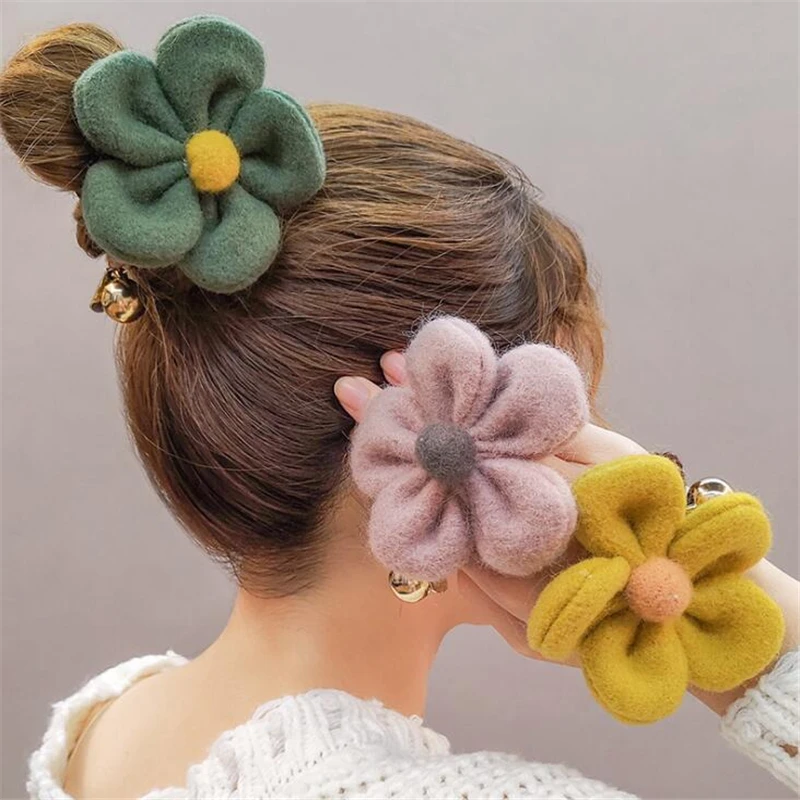 

Big Flower korean Style Hariy Hair Clip Elastic Hair band Hair Accessories For Women Girls Ponytail Holder Scrunchies Hairpins