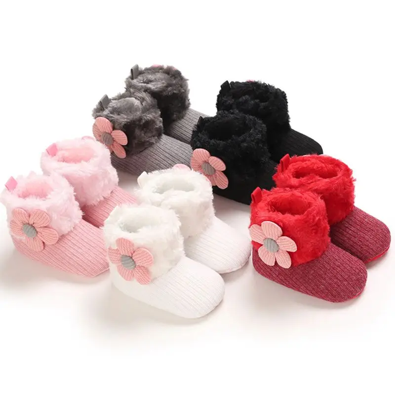 

2020 Baby First Walker Winter Snow Boots Cute Flowers Shoes Newborn Baby Girl Boys Causal Anti-slip Shoes Soft Sole Prewalker