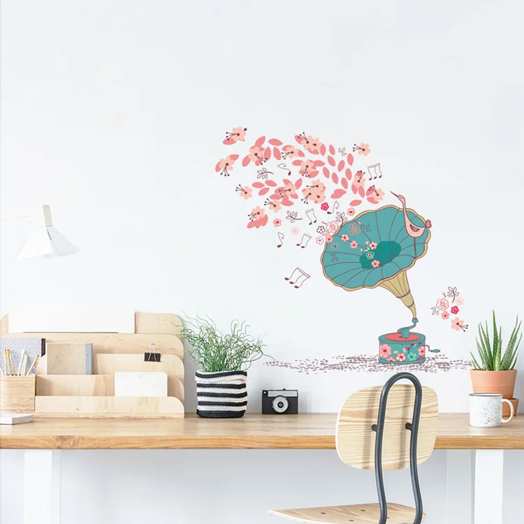 Blumen-Spieluhr-Wandaufkleber, Schlafzimmer, Wohnzimmer, Heimdekoration, Aufkleber, Schrank-Wandbild, kreatives Muster, abnehmbare Tapete – Detail 6
