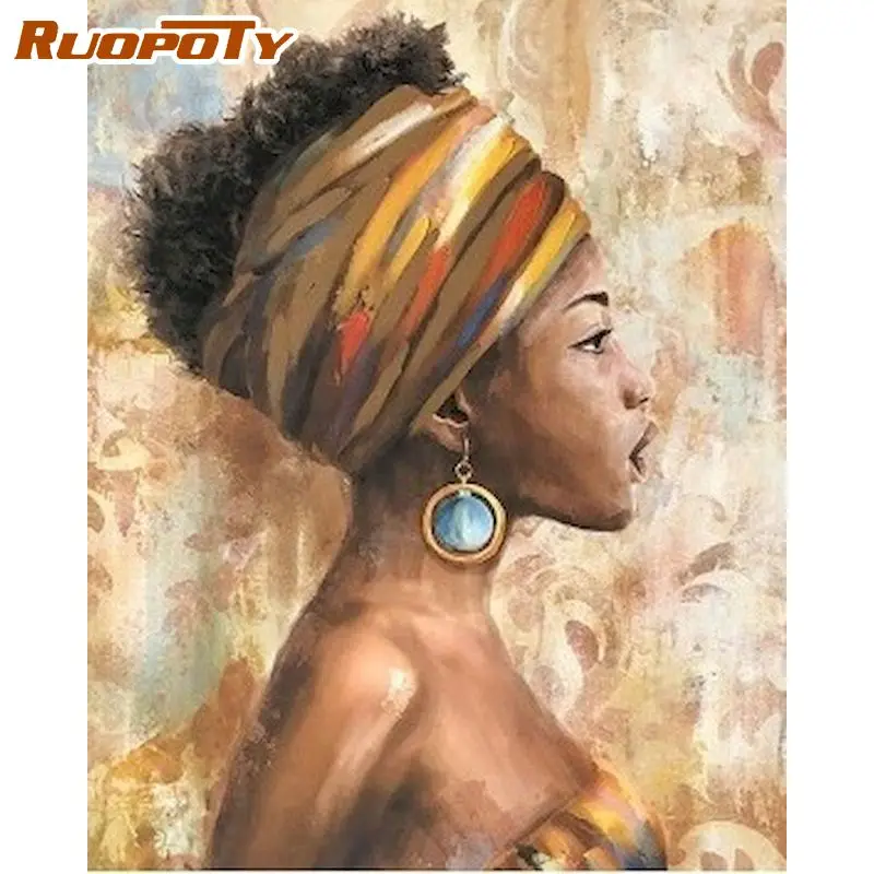 RUOPOTY 60x75cm Frame Painting By Numbers For Adults Children African Woman Figure Paint By Number Home Wall Decoration Crafts