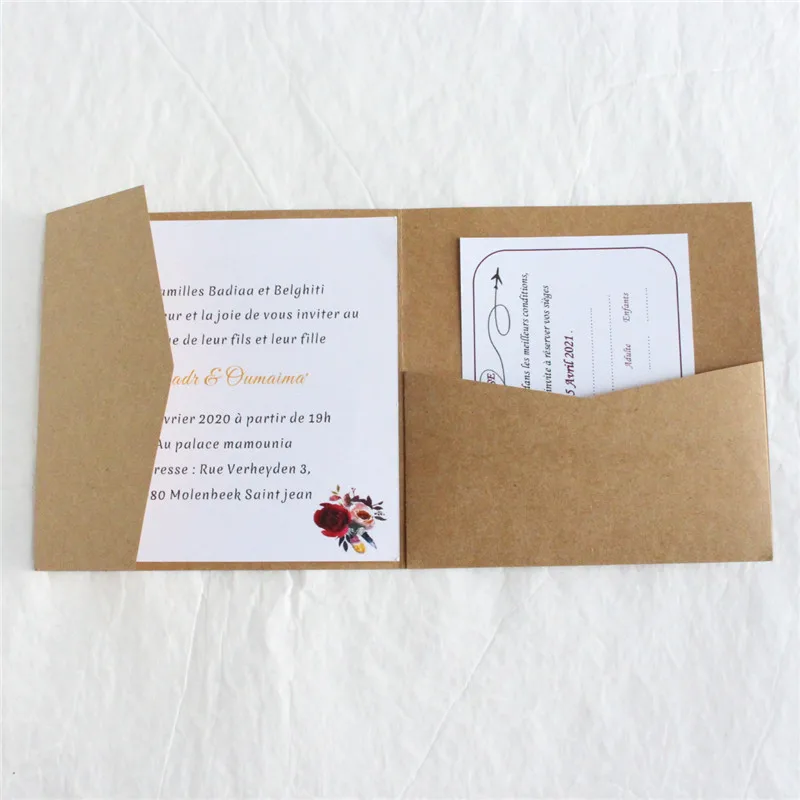 Wedding Cards Invitations Pocket Envelopes, Customized Invite RSVP Printing, 50Pcs