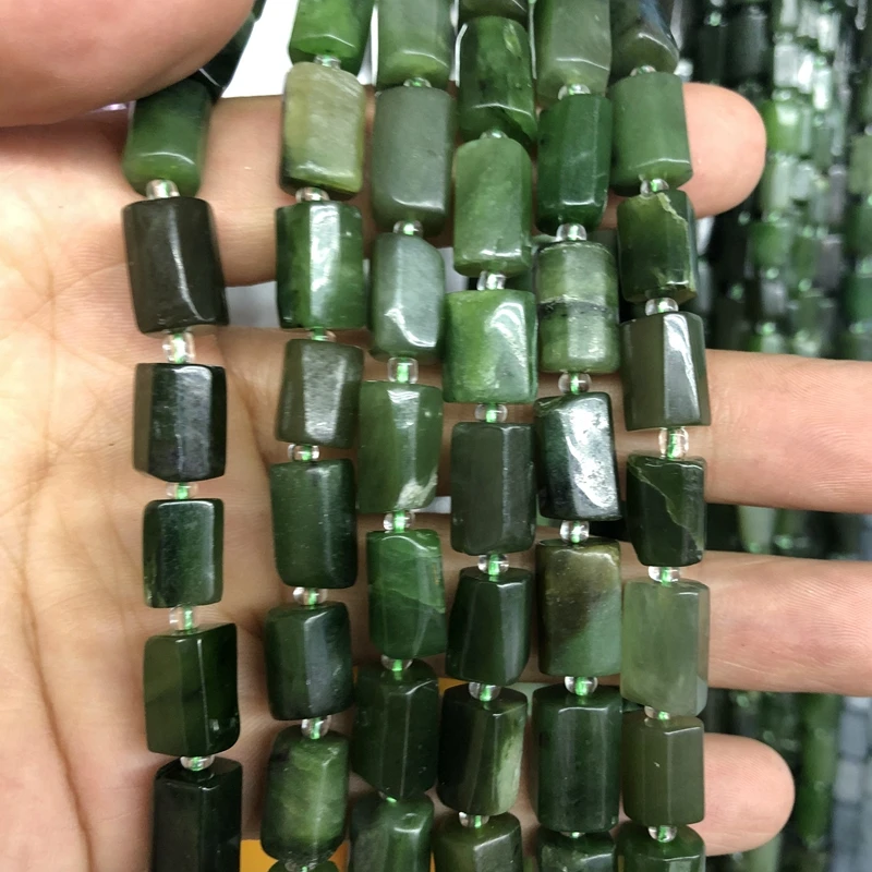 Wholesale 2strings Natural Nephrite Beads,Gem Stone Loose beads,Polished Raw Stone Tube beads for jewelry 15.5