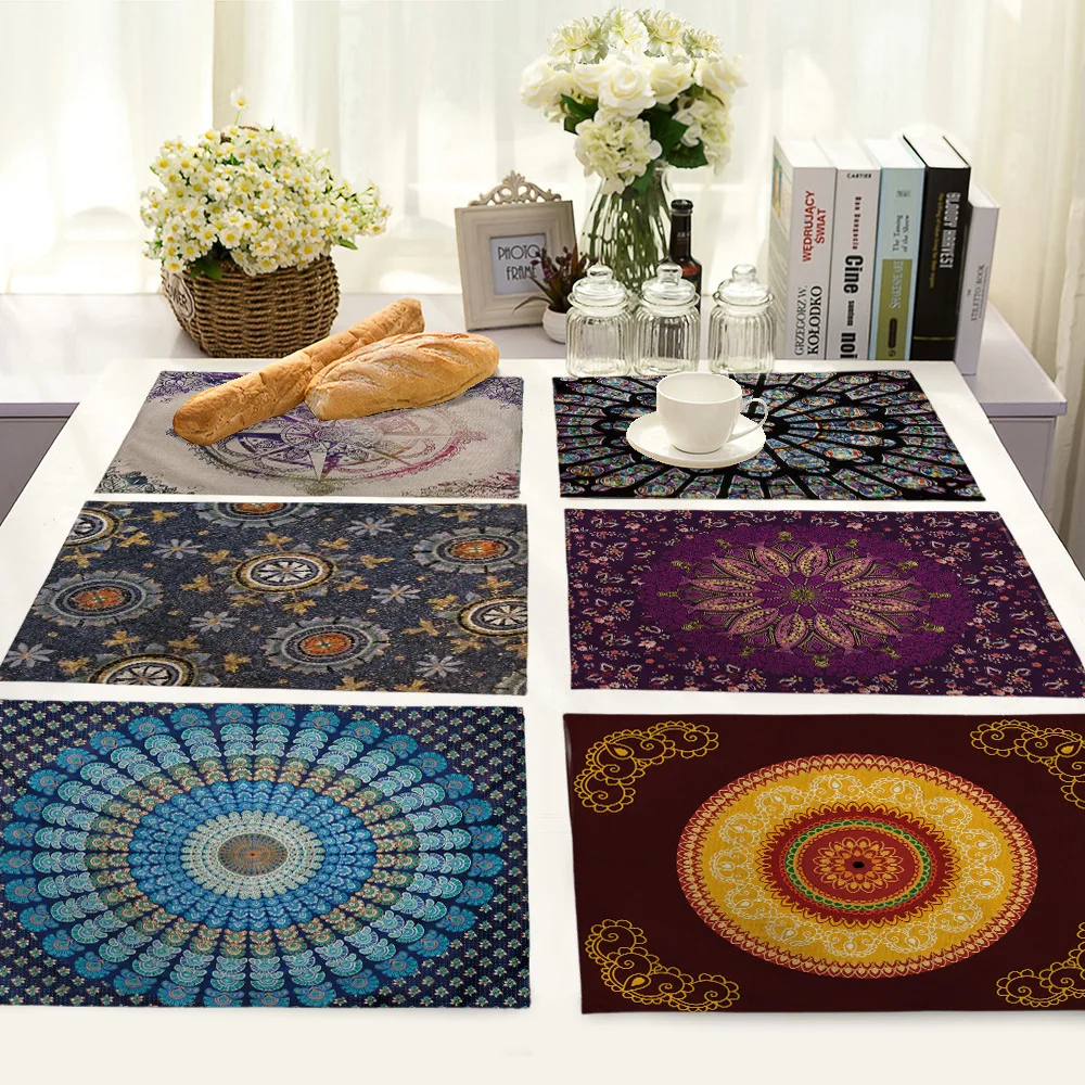 Dining Table Mats Bohemian Mandala Individual Pad Kitchen Accessories Decoration Home Bar Drink Coaster Flower Cloth Placement