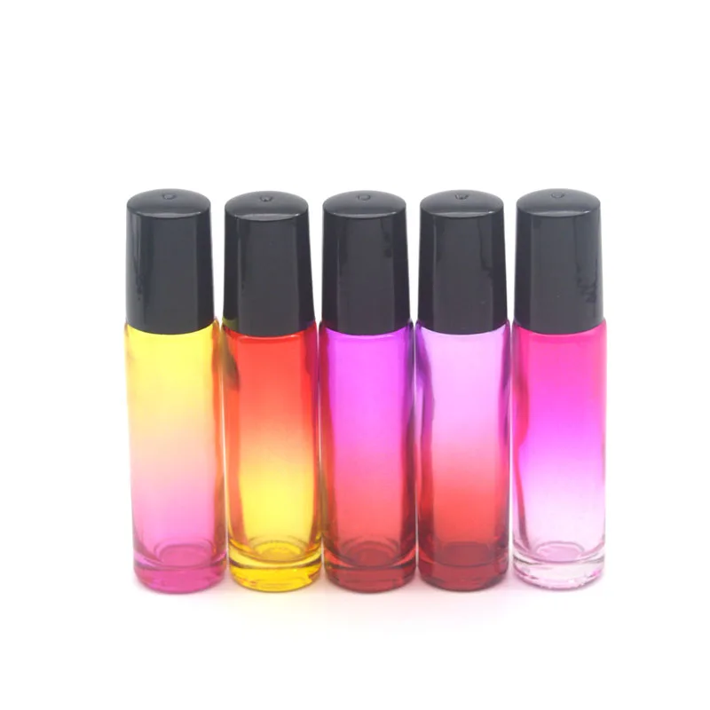 10pcs Empty 10ml Essential Oil Roll Bottle 10cc Gradient Color Perfume Roller on Ball Thick Glass Durable For Travel Free