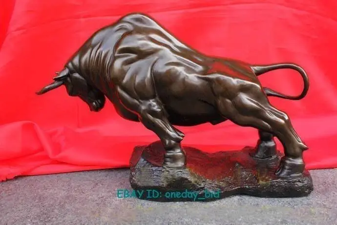 41 CM Extra Large Size Bronze Coffee Wall Street Fierce Bull OX Figure Statue 16.5