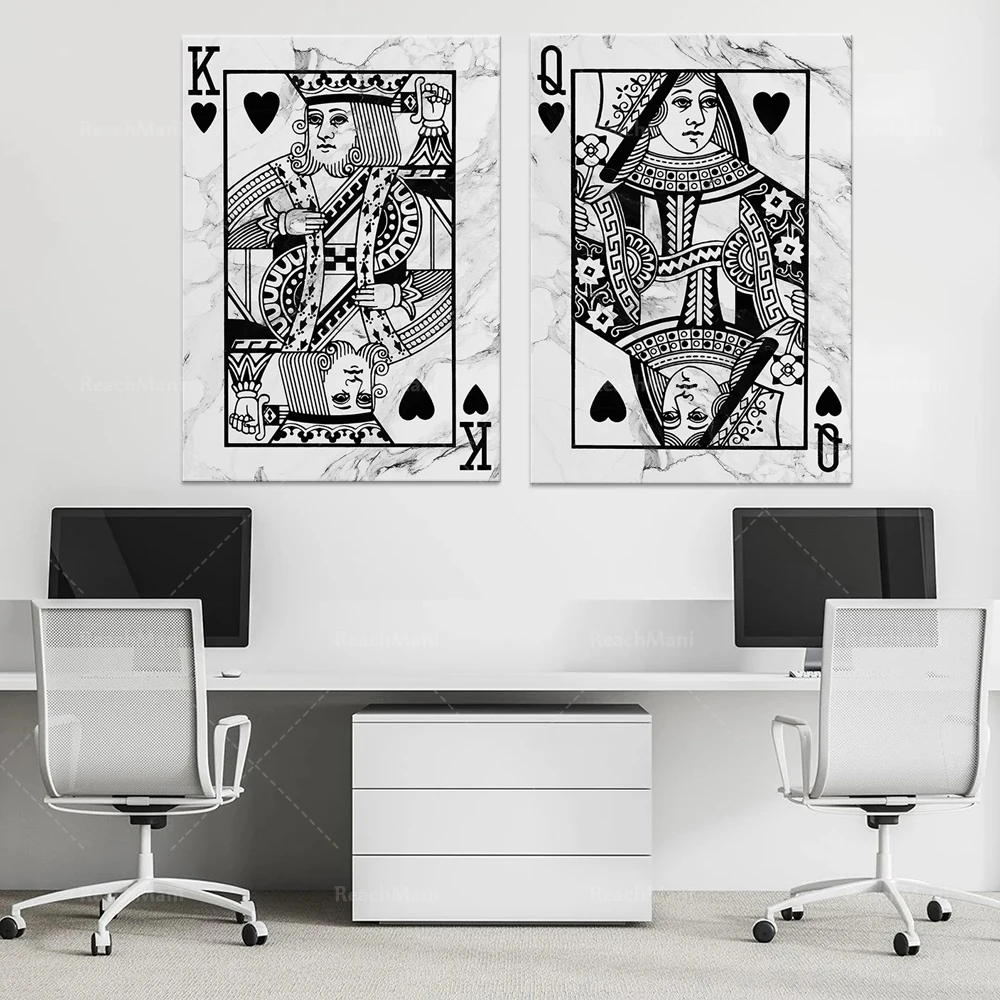 

CREATIVE CANVAS ART - King & Queen *Duo Set* Playing Cards White Marble Bundle Texture Wall Art Office/Home Decor