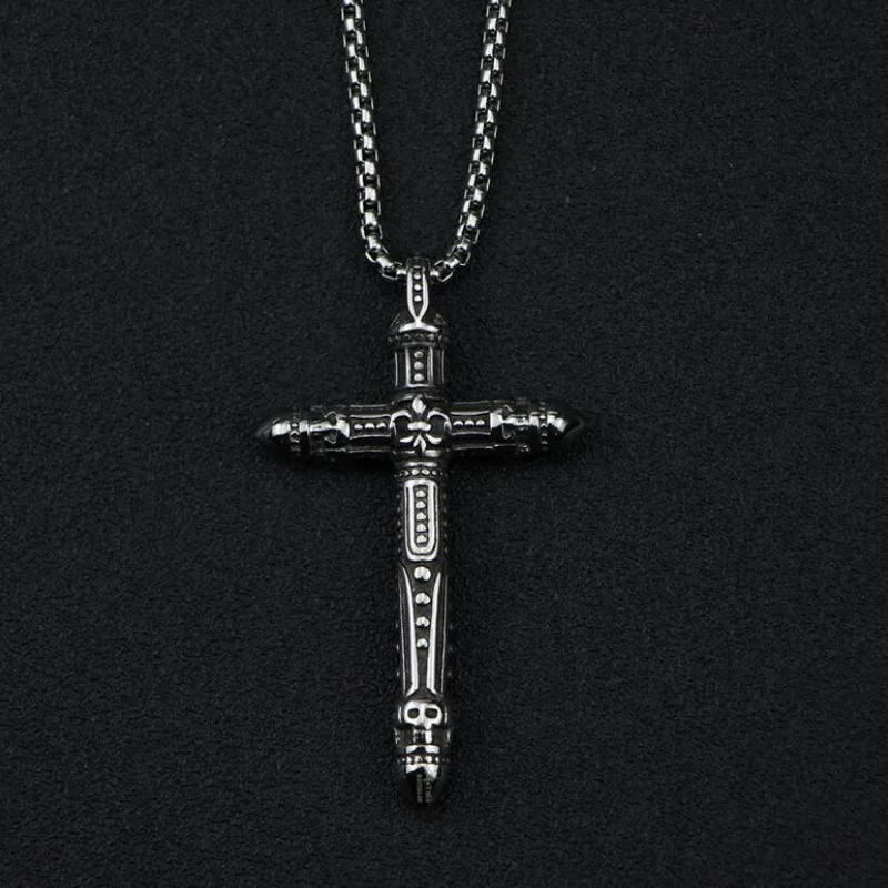 EDC Stainless Steel Cross Necklace Outdoor Portable Tools Self defense Punk Locomotive Male Personal Safety Protective Tools