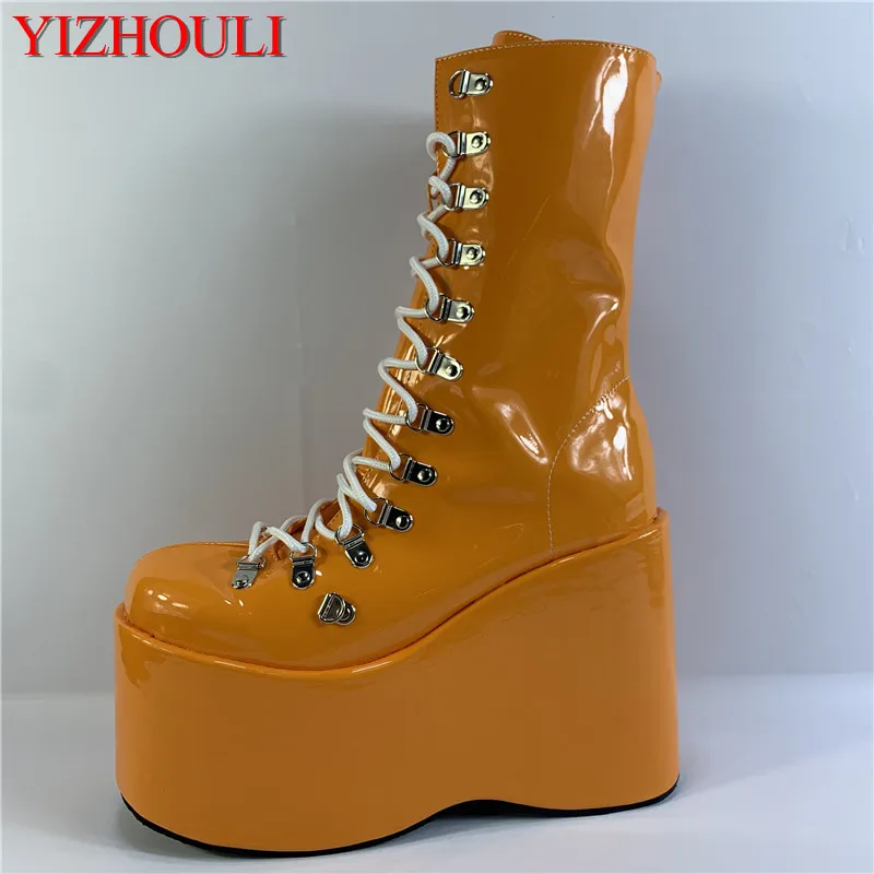 12.5cm muffin wedge with thick sole, stage performance style, easy sexy custom boots, fashion shopping ankle boots