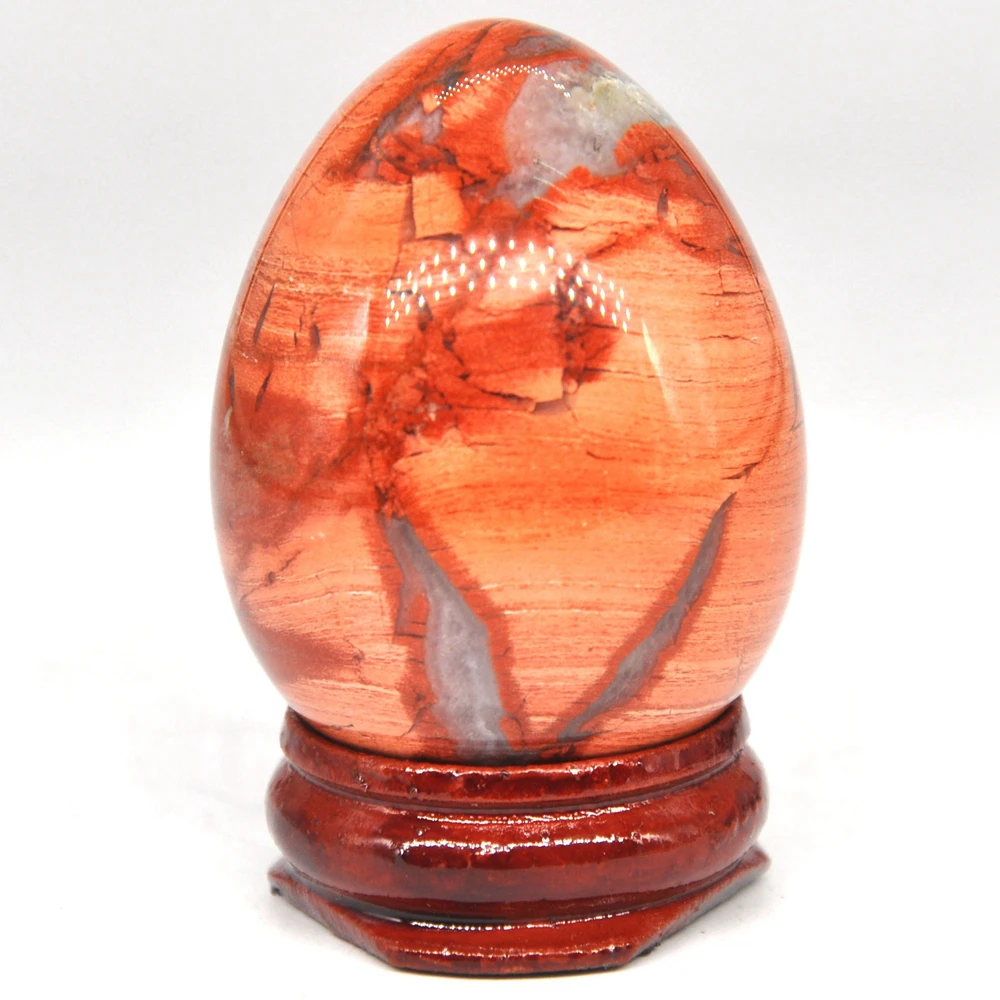 34x44mm Red Silver Leaf Jasper Egg Shaped Stone Healing Natural Crystal Massage Minerale Gemstone Spiritual Decoration Collectio