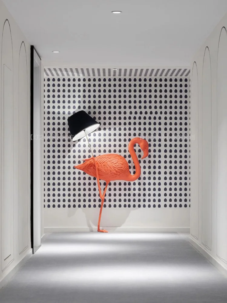 Bow Welcome Floor Lamp Shopping Mall Exhibition Hall Red-Crowned Crane Model Room Custom Flamingo GRP Sculpture Lamps