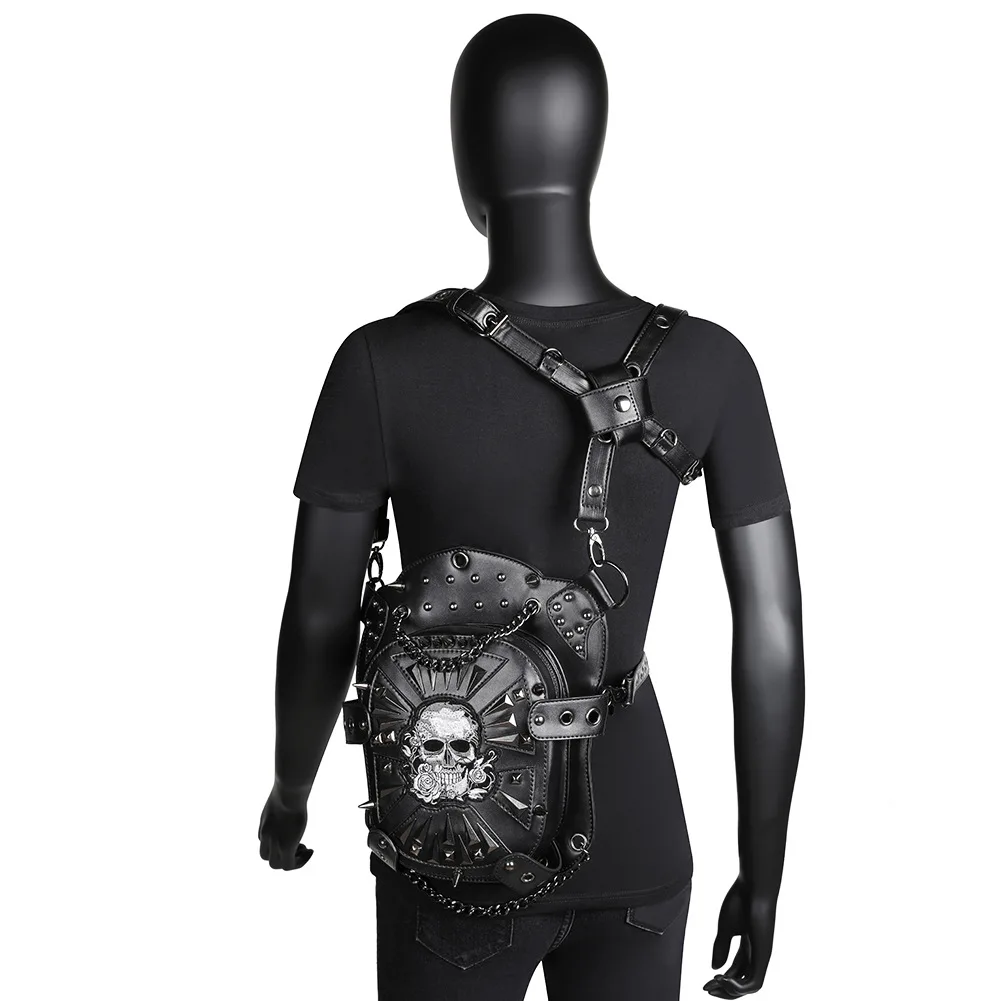 Steampunk Bag Skull Punk Retro Rock Gothic Goth Shoulder Waist Bags Leg Thigh Bag Lady Hip Hop Rivet Packs Style for Women Mens