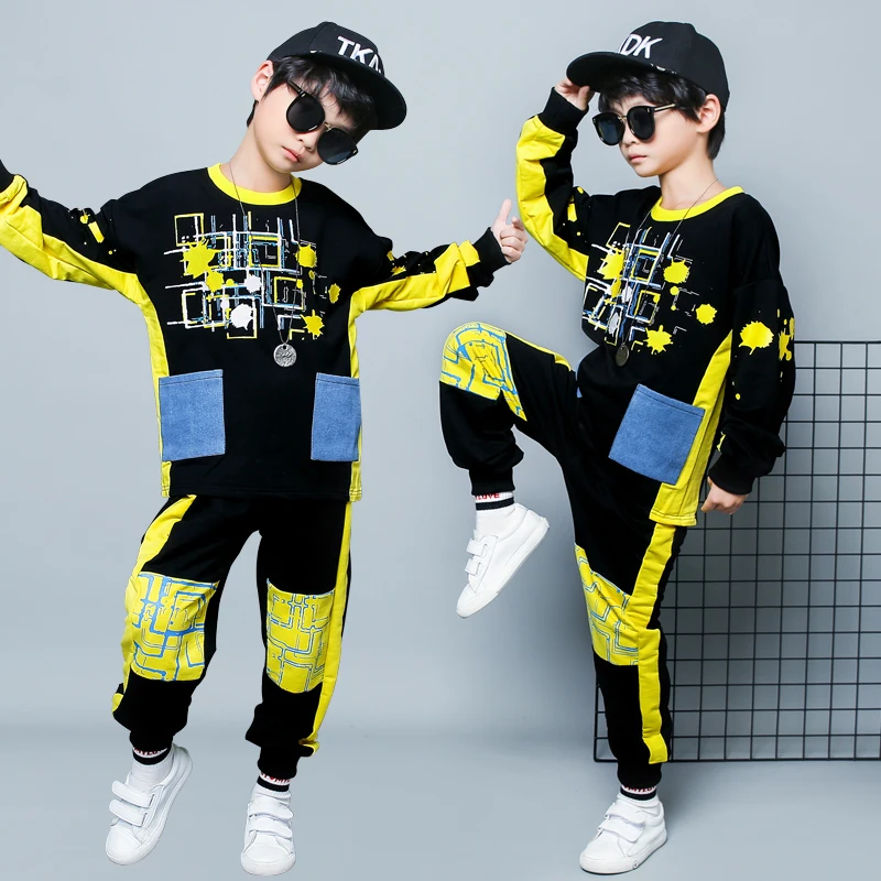 

Plus Size Boys Sportwear Clothes Suit Spring Fall Children's Round Neck Sport Clothing Set Hip Hop Teenager Kids Tracksuit X408