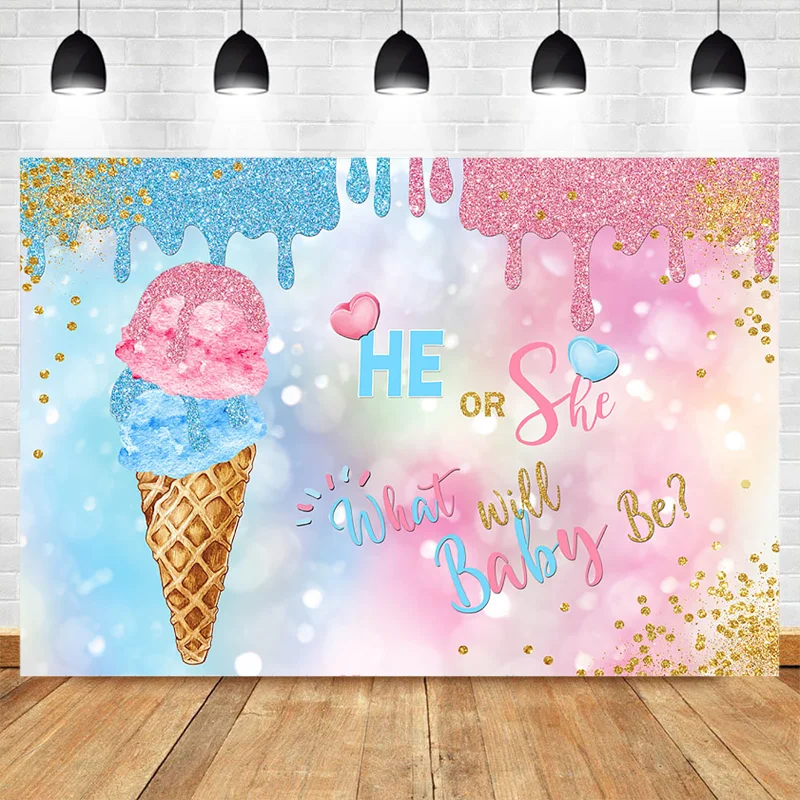 Genere rivela sfondo ragazzo o ragazza genere sorpresa festa fotografia sfondo rosa blu palloncino torta tavolo decorazione Banner
