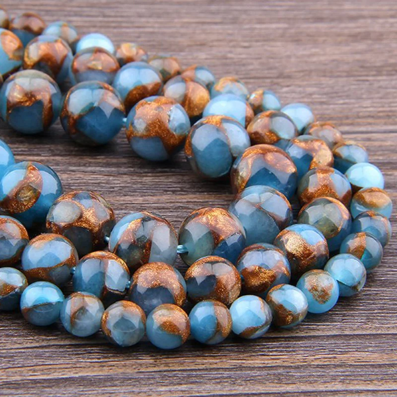 15.5 Gold Farbe Cloisonné Perle 6 mm 8 mm 10 mm 12 mm Natürliche Spacer Runde Poliert Stein Perlen für DIY Herstellung Von Schmuck Armbänder