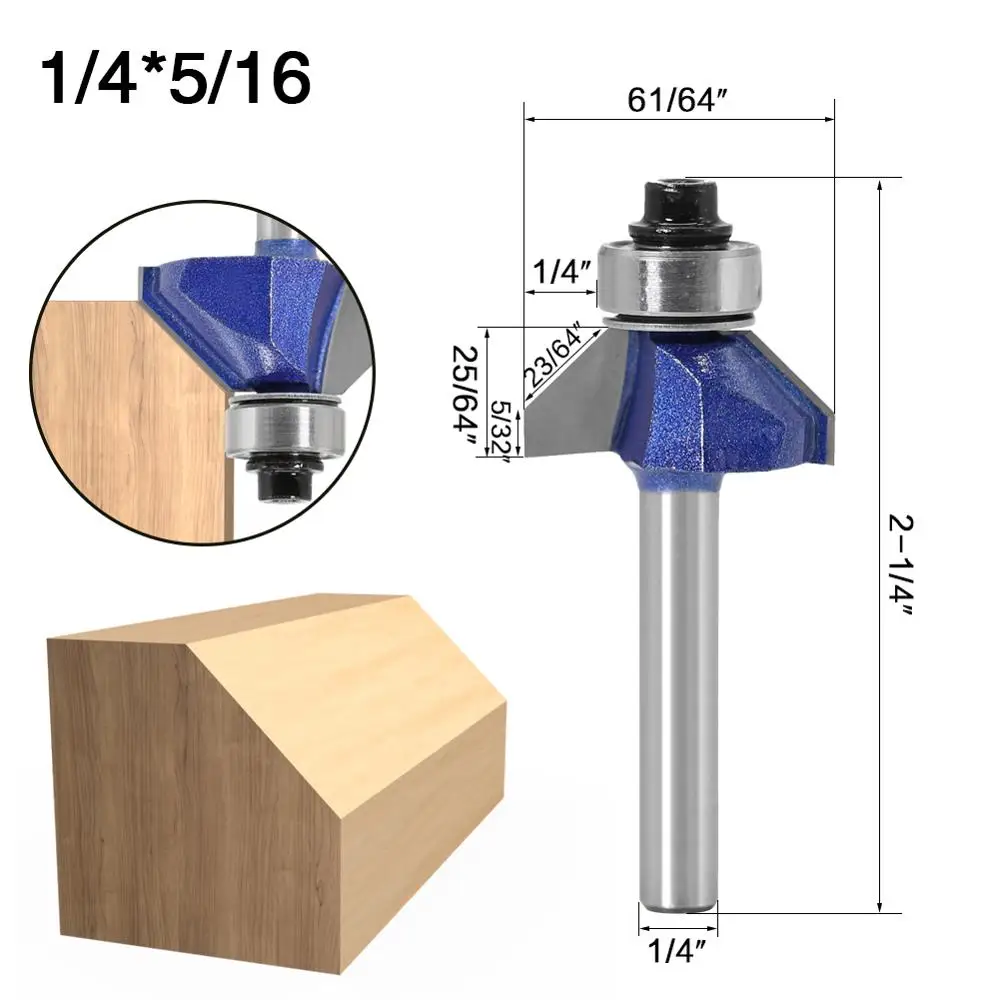 1pc 1/4 Shank 45 Degree Chamfer Router Bit The high quality Edge Forming Bevel Woodworking Milling Cutter for Wood Bits