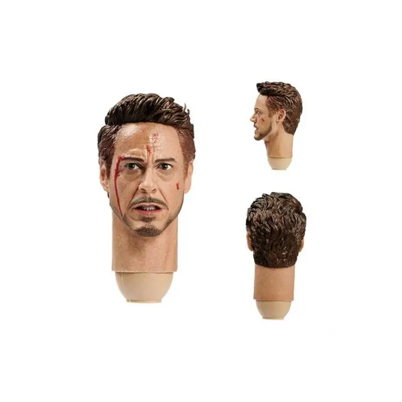 

1/6 Scale Head Carving Robert Downey Jr War-Damaged Version Male Model PVC Long Neck Suitable 12 Inch Action Figure Body Doll