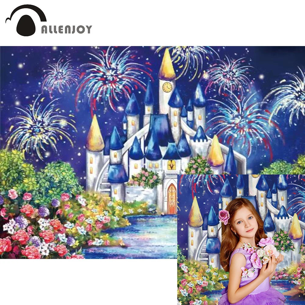 Allenjoy Wonderland Background for Photography Castle Princess Girl Photo Studio Prop Fairy Tale Firework Photophone