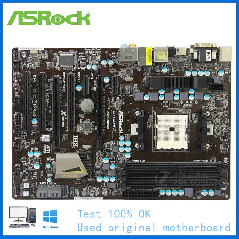 

For ASRock A75 Pro4MVP Computer USB3.0 SATA III Motherboard FM1 APU CPU DDR3 For AMD A75M A75 Desktop Mainboard Used