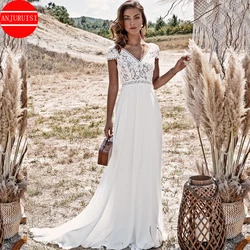 Boho weselny sukienka z krótkim rękawem koronkowe aplikacje Vestido De Novia 2022 seksowna szyfonowa kobiety suknia ślubna plażowy płaszcz kąpielowy Mariage Trouwjurk