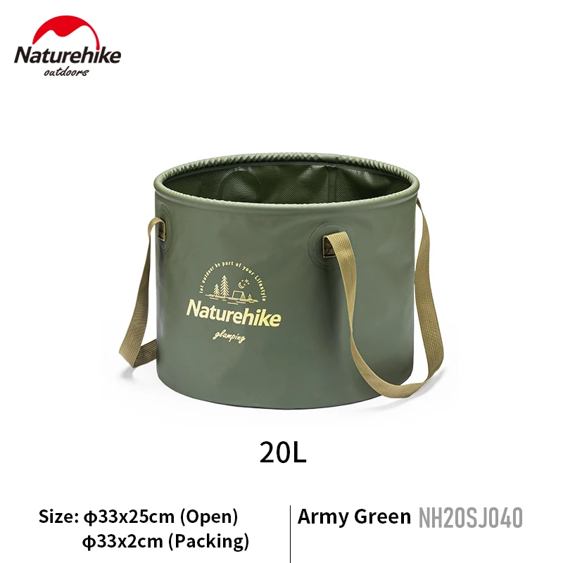 Naturehike Camping Water Bag 10L/20L Portable Water Bucket Ultralight Foldable Round Bucket Outdoor Fishing Basin Storage Wash