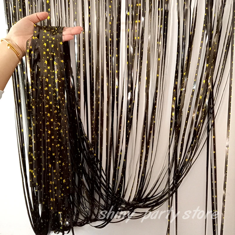 2m × 1m Black Star Rain Curtain for Birthday Party Decoration Wedding Room Background Decor, Banquet Festival Door Supplies