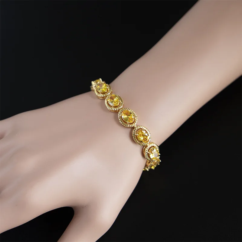 FUIHETYS Trendy Bracelet 925 Silver Jewelry with Citrine Gemstone Hand Accessories for Women Wedding Party Bridal Birthday Gift