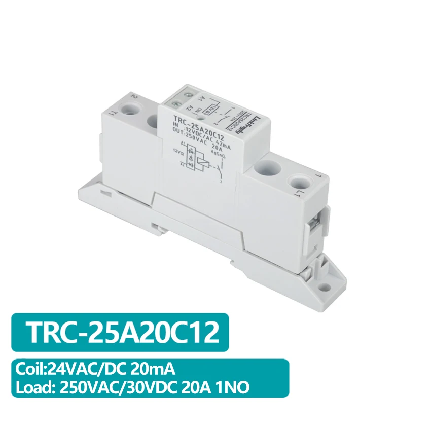 TRC-25A20C24 High Power Relay Din Rail  Input 24VDC/AC 20mA Output 250VAC 20A Electromagnetic Contact Relay Control Board Module