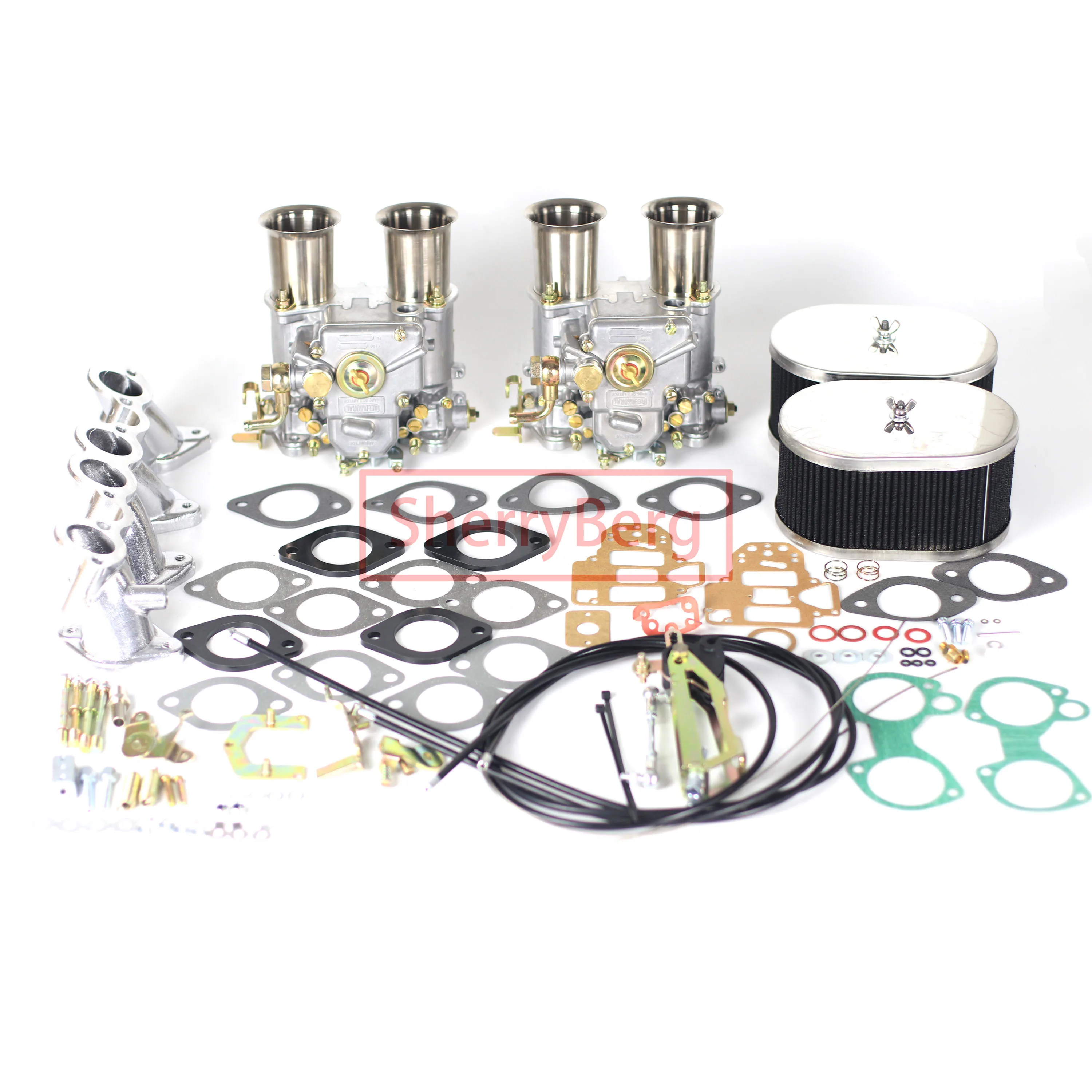 

SherryBerg Twin Carb Kit FOR VW GOLF/POLO 1.6 1.8 2.0 Weber MK2 45mm 2 45DCOE Carburetors + Air Filters+MANIFOLD + 1 Set Linkage