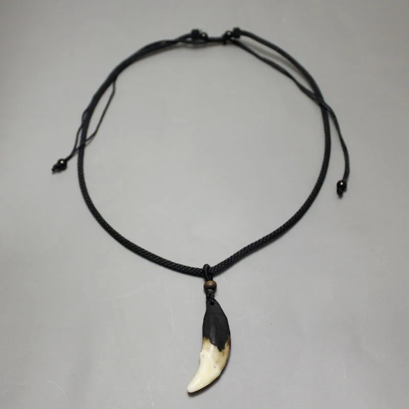 Natural Wolf Fang Pendant,Men\'s necklace Indian Jewelry,4PCS/ Wholesale Lot Dark Black Tribal Design Tooth Necklace