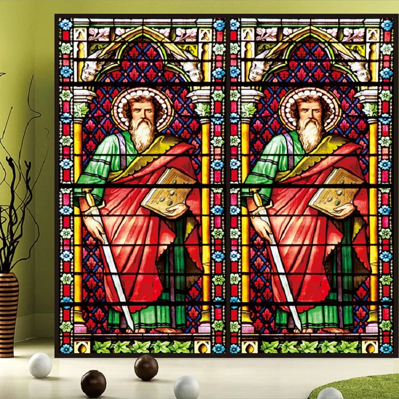 Custom Size Opaque Glass Sticker Static Cling Stained Church Window Mixed Color Symmetry Reusable Durable Decoration 55cmx100cm