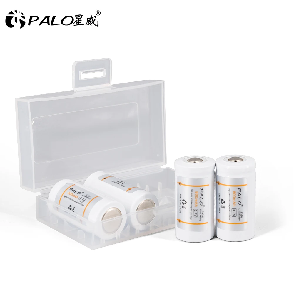 PALO 800mAh 16350/16340 Rechargeable Battery 3.7V 16350 Li-ion Battery with 8 Slots Battery Charger For 16340 16350 CR123 CR123A