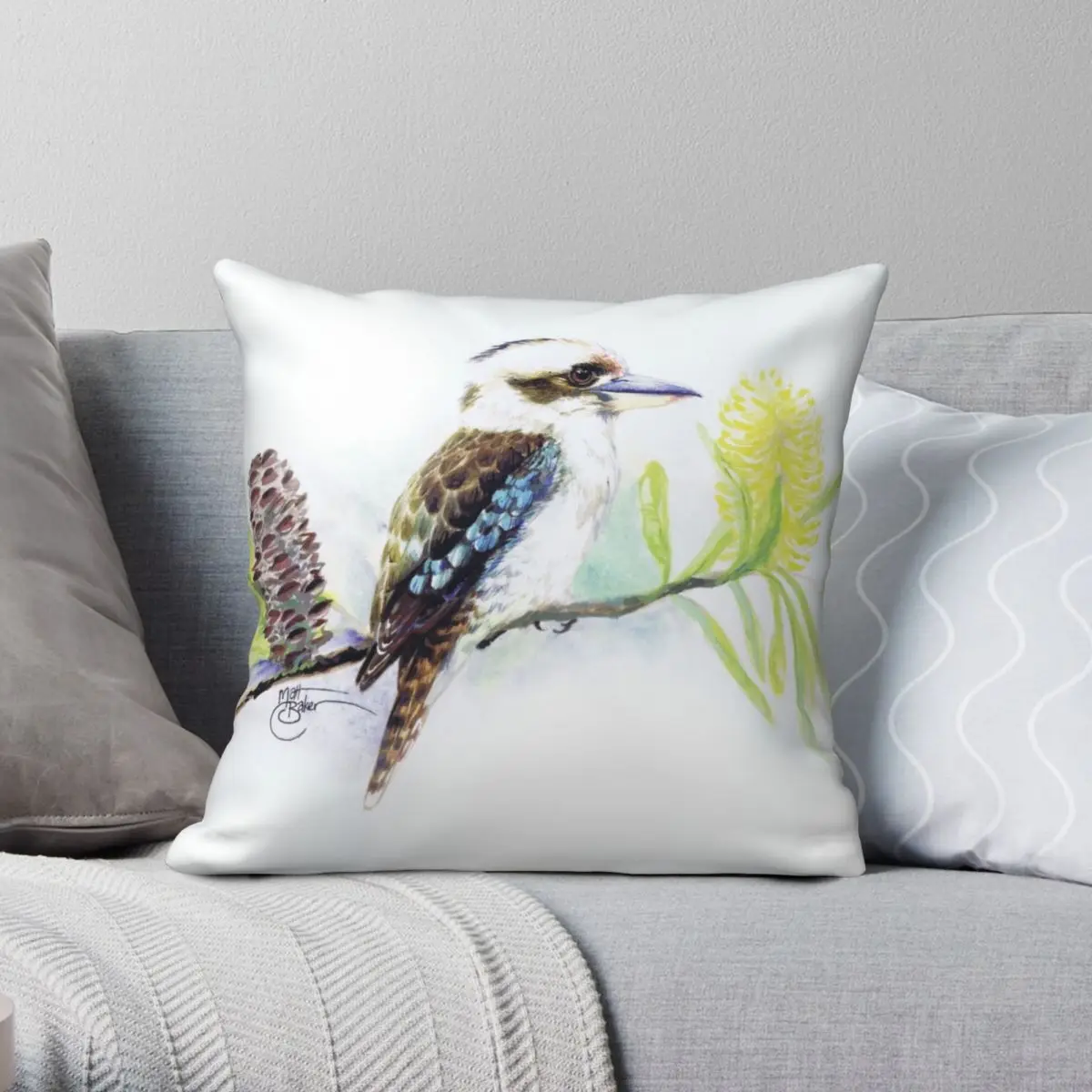 The Contented Kookaburra Square Pillowcase Polyester Linen Velvet Creative Zip Decor Room Cushion Case 18