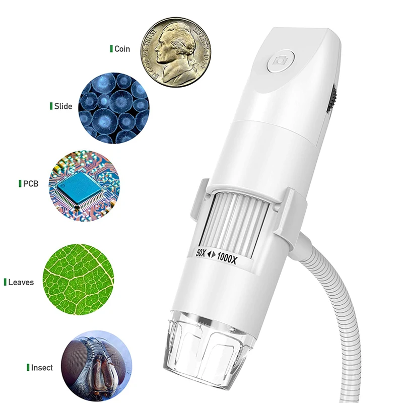 Microscópio digital wi-fi sem fio, ampliação 1000x hd, microscópio portátil, endoscópio usb para iphone, android, pc