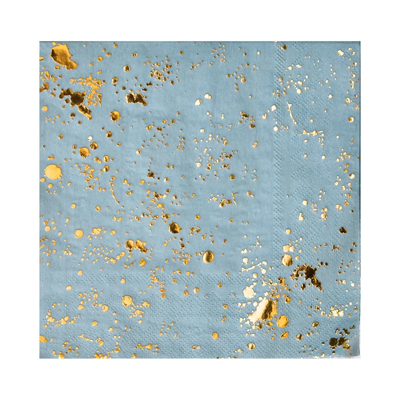 Blue Watercolor Disposable Tableware Gold Foil Striped Paper Plates Cup Napkin Birthday Wedding Party Supplies Anniversary Decor