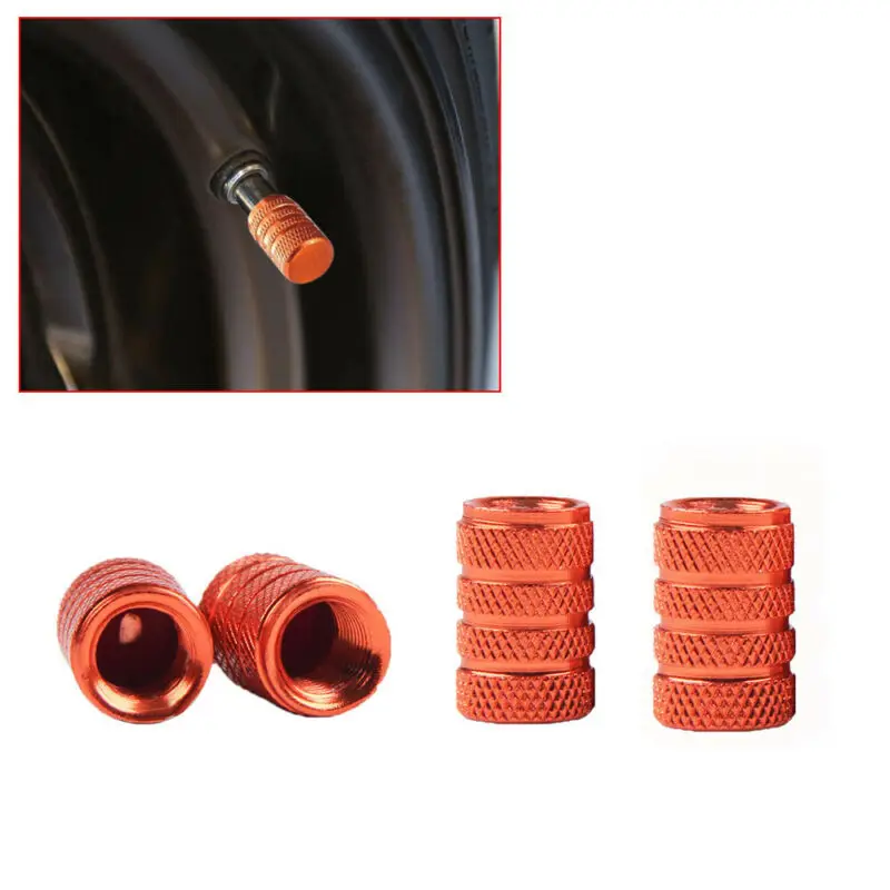 

4Pcs/Lot Orange Aluminium Car Wheel Tire Valve Stems Knurling Style Tire Valve Caps Air Dust Cover Screw Cap Car Accessories