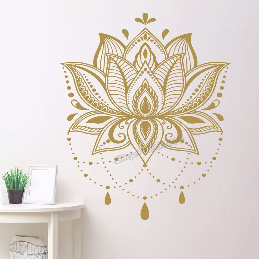 Lotus Mandala Wall Decal Lotus Flower Decals Unique Mandala Wall Sticker Yoga Wall Decor Boho Home Room Decoration Mural C912