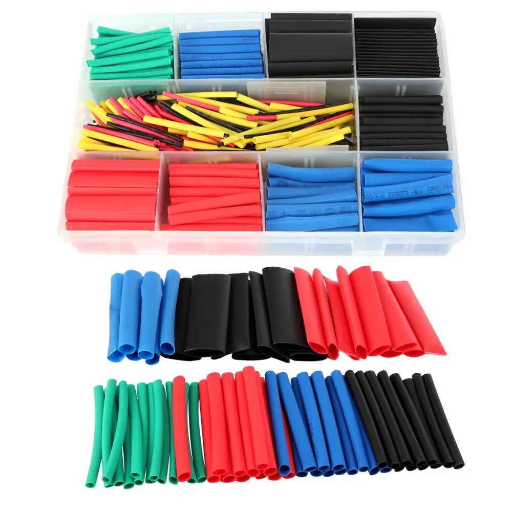 

50005R Heat Shrink 2:1 Electric Insulation Tube Kit 45mm Flame Retardant Wrap Cable Sleeve 560pcs 5 Colors 12 Sizes with Box