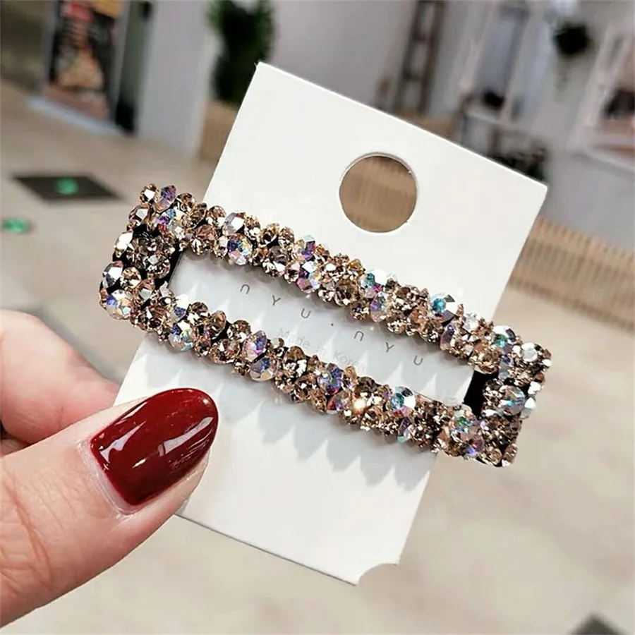 Handmade Rhinestone Hair Clips Pin For Women Fashion Geometric Flower Barrettes Headwear Girls Sweet Hairpins Hair Accessorie