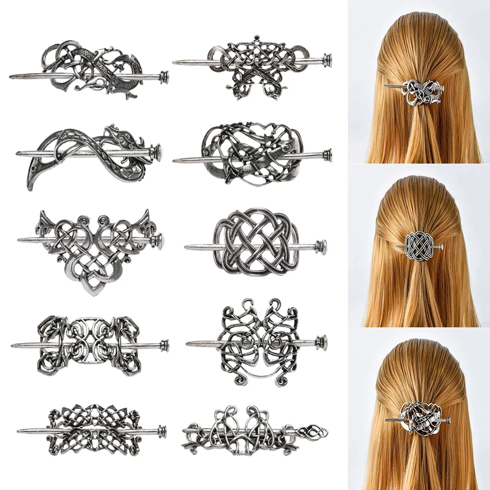 2021 New Women Girls Celtic Hairpins Silver Vintage Viking Hair Clips Hair Slide Hair Stick Barrette Knot Hair Accessories