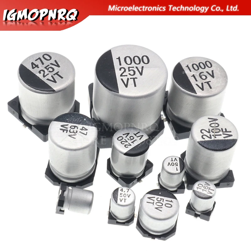 10pcs SMD 6.3V 10V 16V 25V 35V 50V Aluminum Electrolytic Capacitor 1UF 2.2UF 10UF 22UF 33UF 47UF 100UF 220UF 330UF 470UF 1000UF