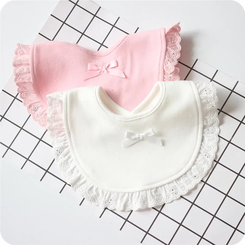 Baby Lace Bib Cotton Saliva Towel Newborn Bow Bib Pink White Bibs Burp Cloth Cute Pocket Pricess Toddler bib