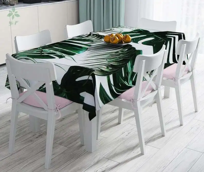 

Green Leaf Pattern Rectangular Tablecloth Dining Room Table Cover