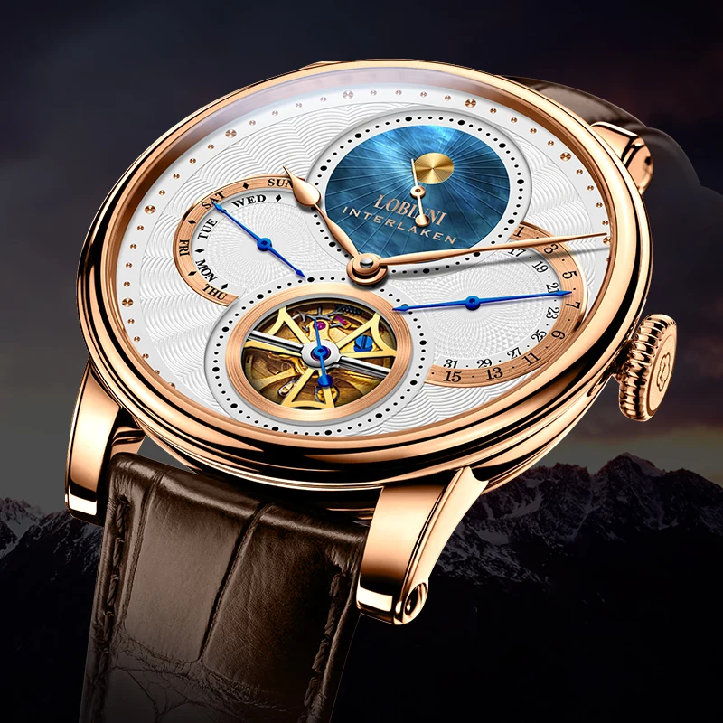 Relógio de pulso Sapphire couro masculino, relógios designer esqueleto, Mechan, automático, Gaivota, marca de luxo, Suíça