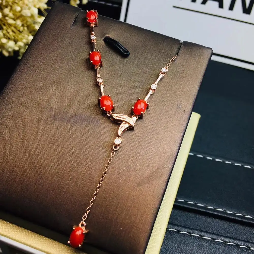 KJJEAXCMY boutique jewelry 925 sterling silver inlaid Natural red coral pendant female necklace support detection exquisite